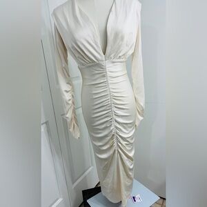 ET OCHS White Draped Ruched Midi Dress – Size 8 ✨